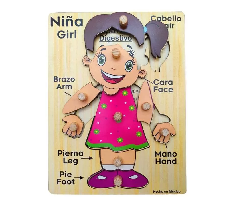 ROMPECABEZAS DE PIJAS 6 PIEZAS NIÑA INGLES - ESPAÑOL