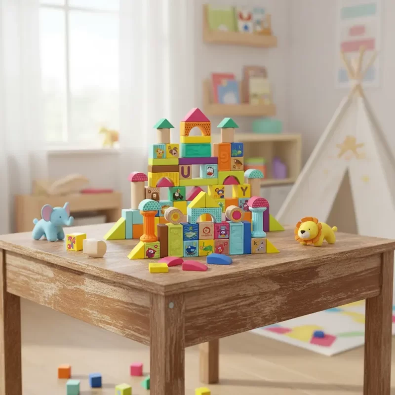 Bloques de Animalitos Madera y Apachurrables 80 Piezas – TopBright
