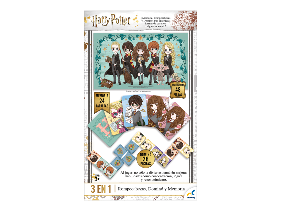 JUEGO 3 EN 1 HARRY POTTER (DOMINO, MEMORIA Y ROMPECABEZAS) – NOVELTY