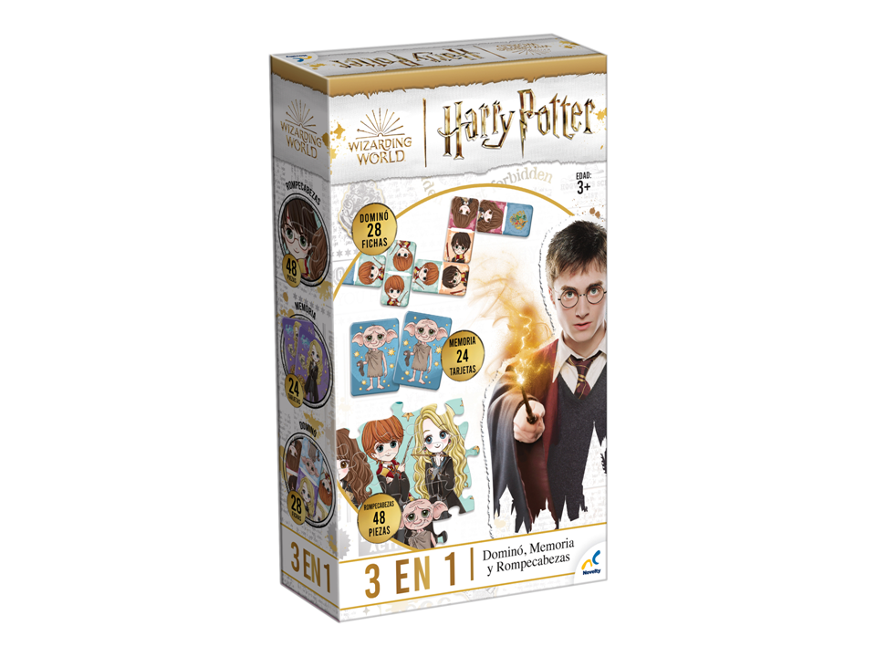JUEGO 3 EN 1 HARRY POTTER (DOMINO, MEMORIA Y ROMPECABEZAS) – NOVELTY