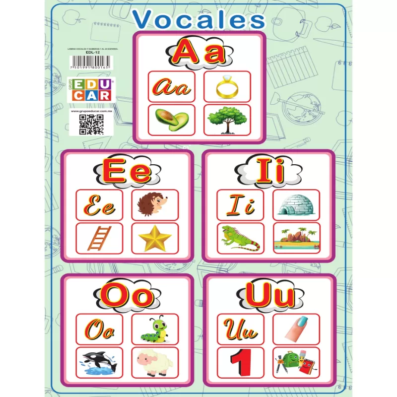 LAMINA VOCALES Y NUMEROS DEL 1 AL 20
