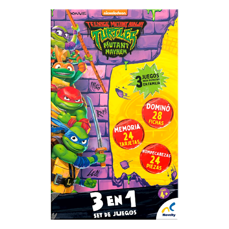 JUEGO 3 EN 1 TORTUGAS NINJA (ROMPECABEZAS, MEMORIA Y DOMINO) - NOVELTYV