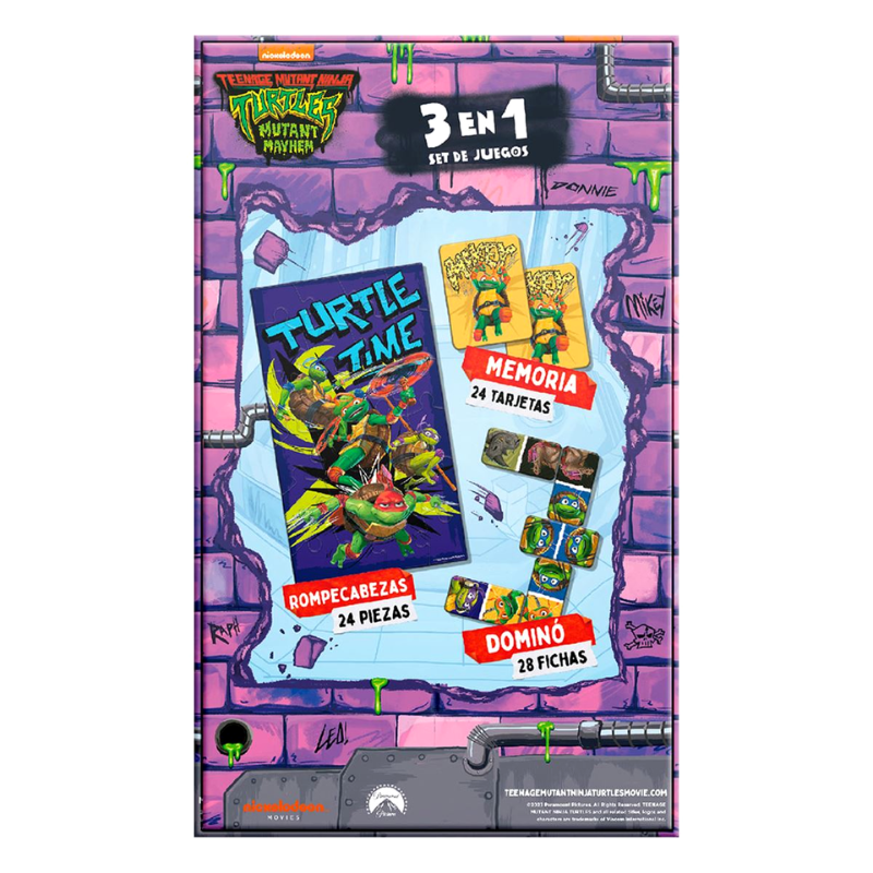 JUEGO 3 EN 1 TORTUGAS NINJA (ROMPECABEZAS, MEMORIA Y DOMINO) - NOVELTY