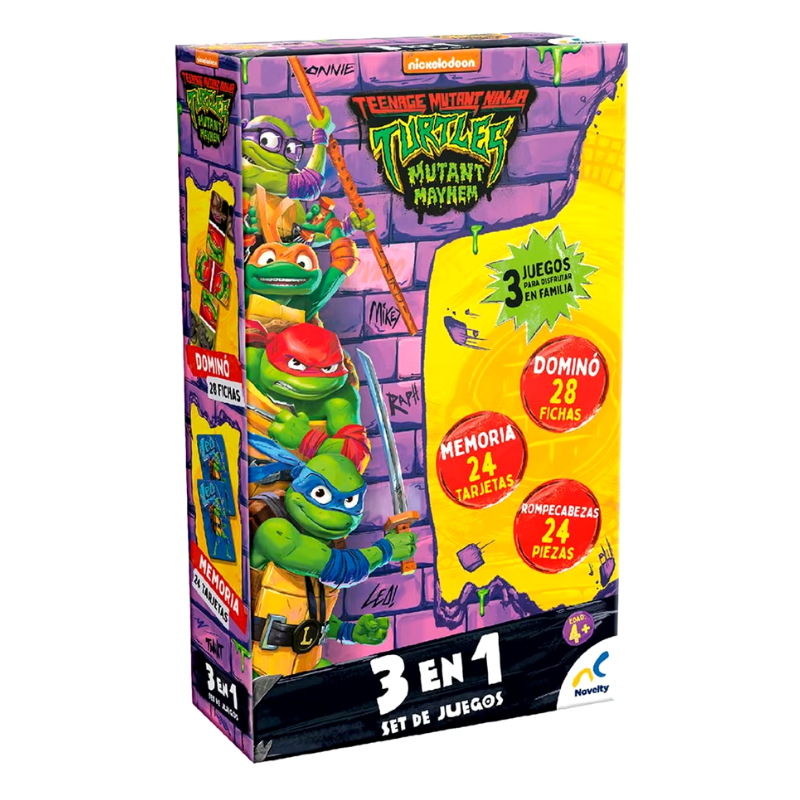 JUEGO 3 EN 1 TORTUGAS NINJA (ROMPECABEZAS, MEMORIA Y DOMINO) - NOVELTY