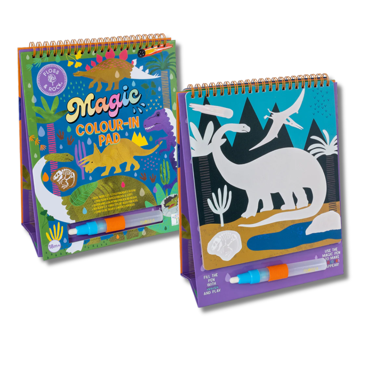 LIBRO MAGICO PARA COLOREAR DINOSAURIOS - FLOSS & ROCK