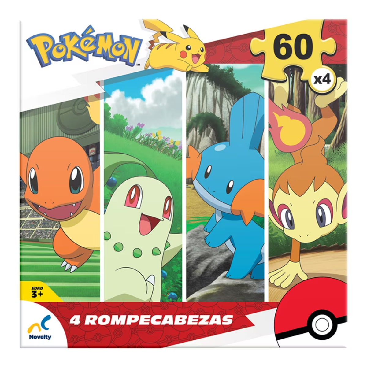 ROMPECABEZAS 4 EN 1 POKEMON 60 PIEZAS - NOVELTY