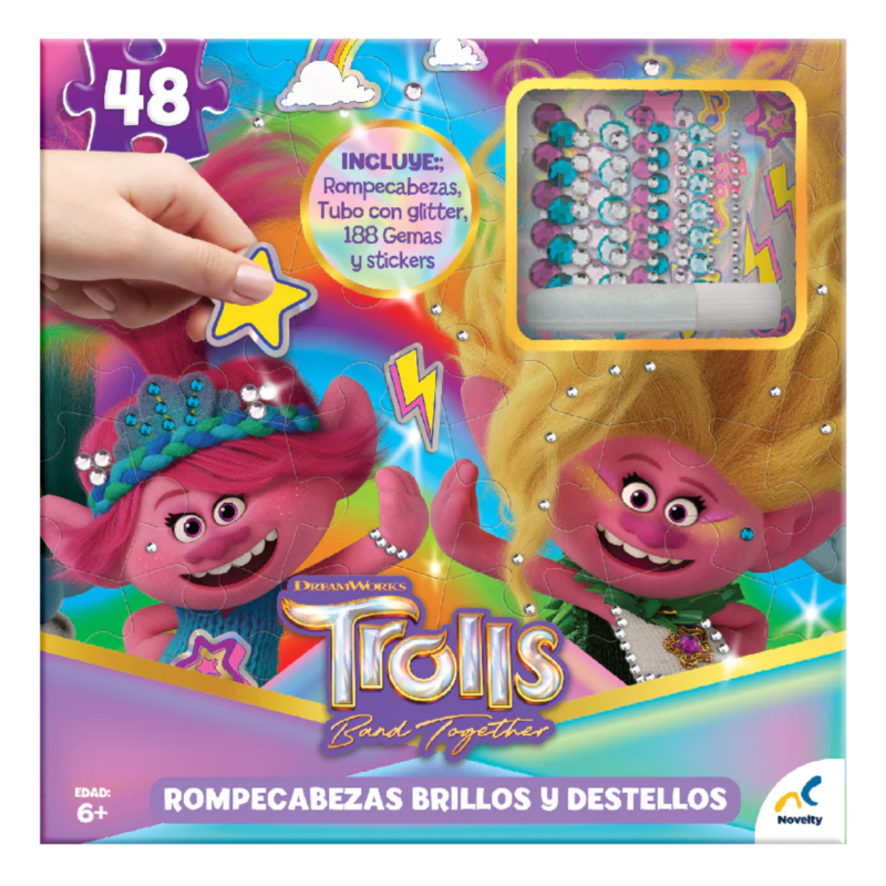 ROMPECABEZAS 48 PIEZAS TROLLS BAND TOGETHER BRILLOS Y DESTELLOS - NOVELTY