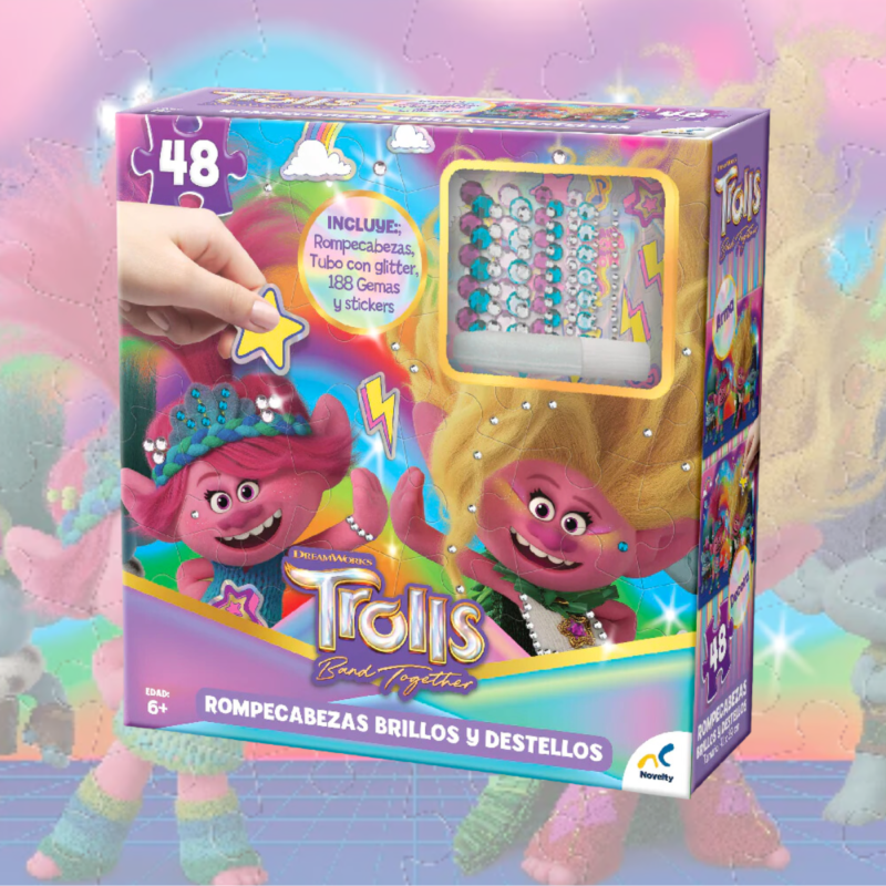 Rompecabezas Brillos y Destellos 48 Piezas Trolls – Novelty – Juguetes ...