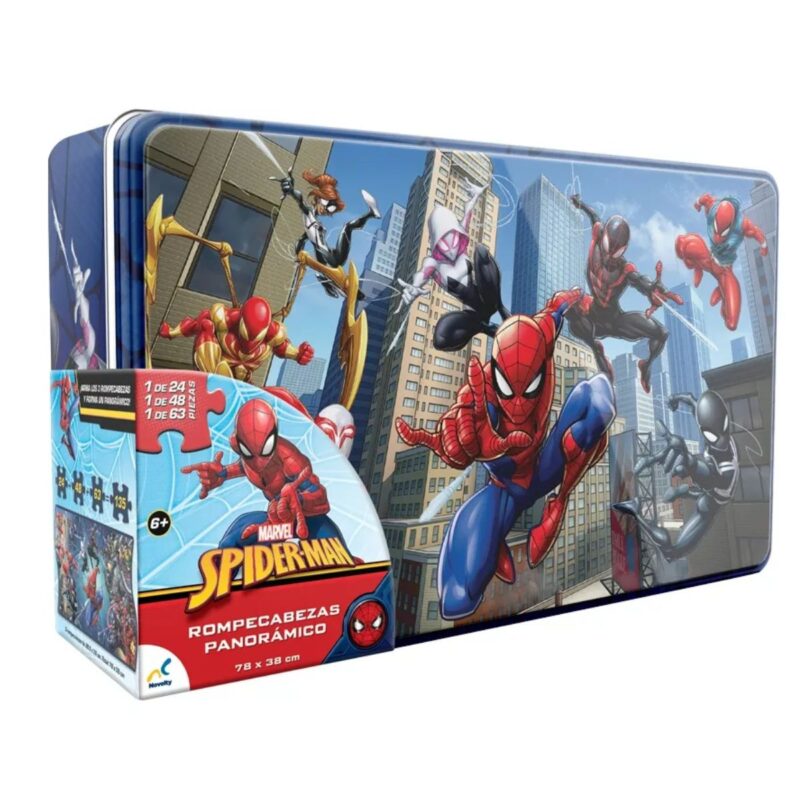 Rompecabezas 3 en 1 Panorámico Spiderman Caja Metálica Novelty