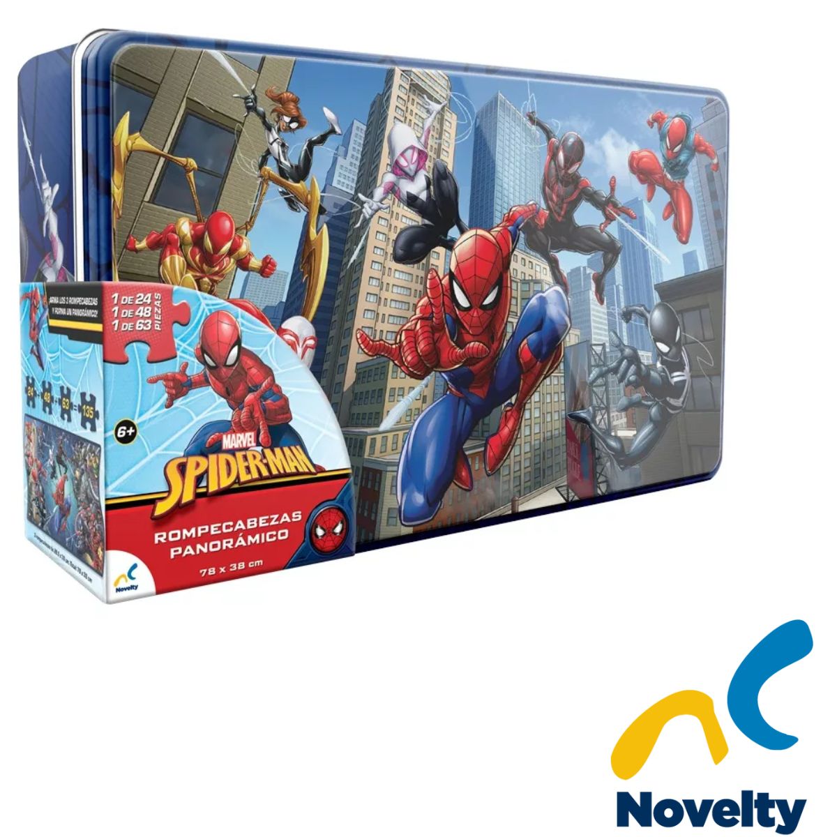 Rompecabezas 3 en 1 Panorámico Spiderman Caja Metálica Novelty - Imagen 4