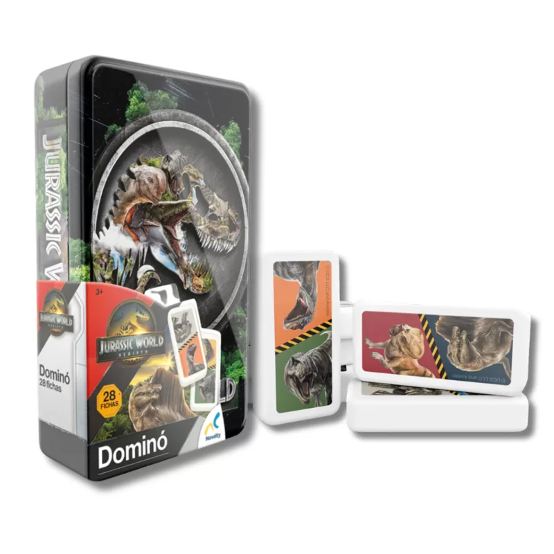 DOMINO EN CAJA METALICA JURASSIC WORLD REBIRTH