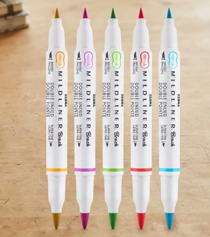 Marcador de Doble Punta Mildliner Vibrant 5 Piezas – Zebra