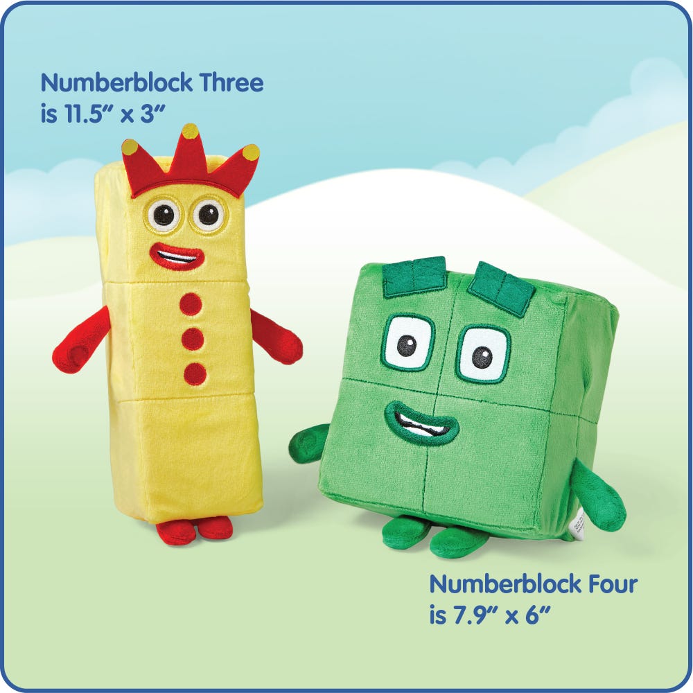 Peluche de amigos juguetones Numberblocks Tres y Cuatro