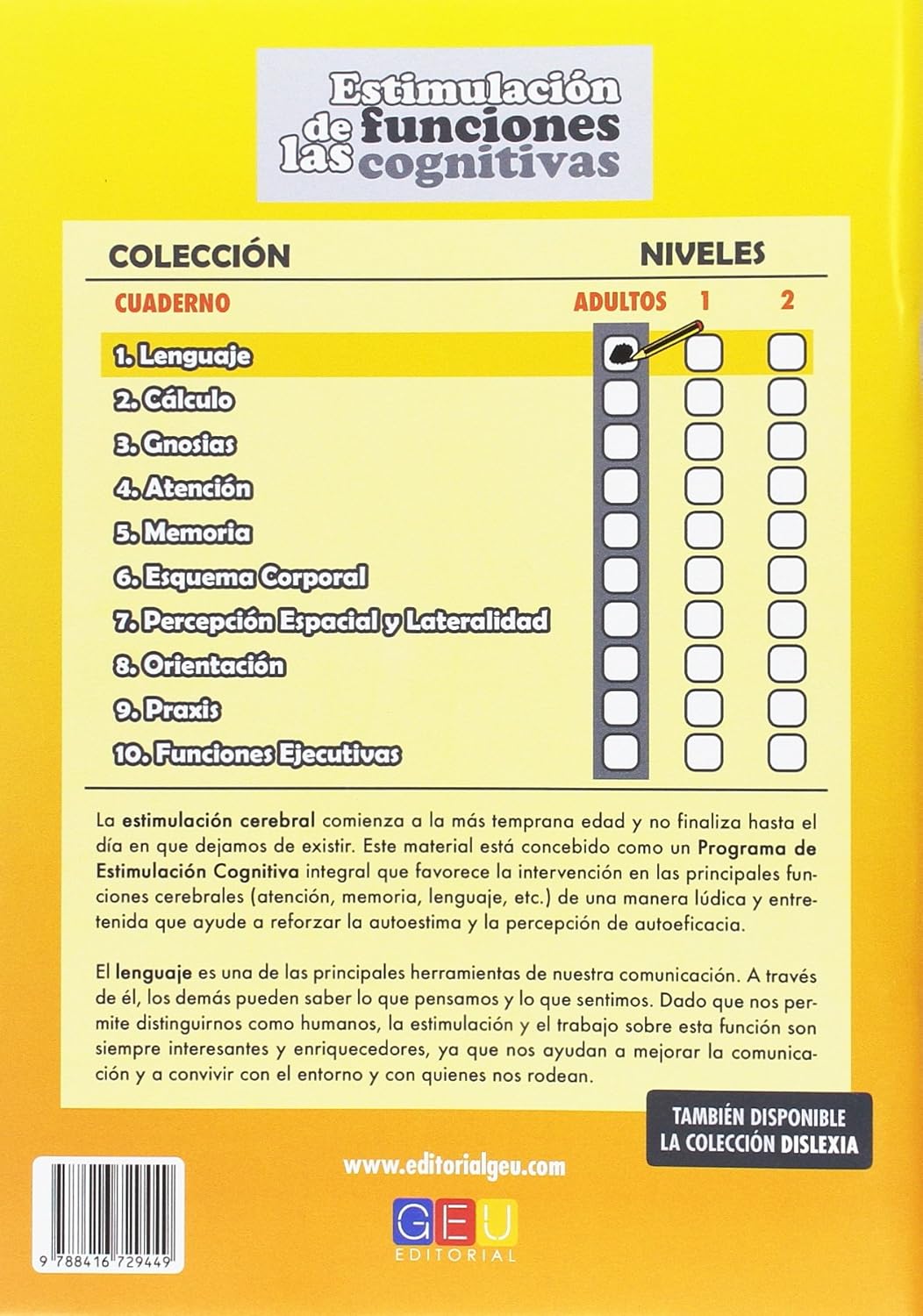 Estimulación de las funciones cognitivas. Nivel adultos. Cuaderno 1: Lenguaje