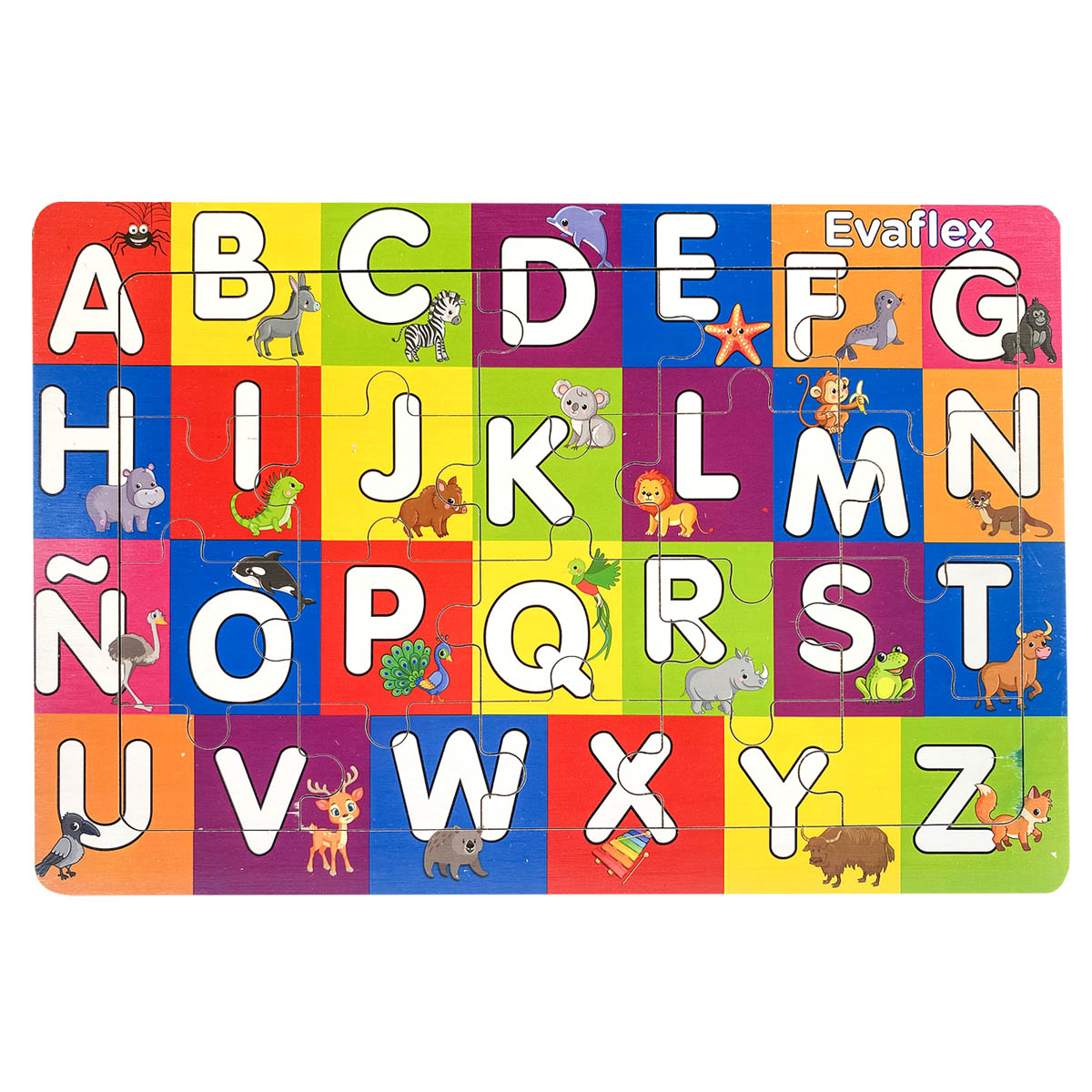 Rompecabezas Abecedario Animales Colores Madera 20 pz – Evaflex
