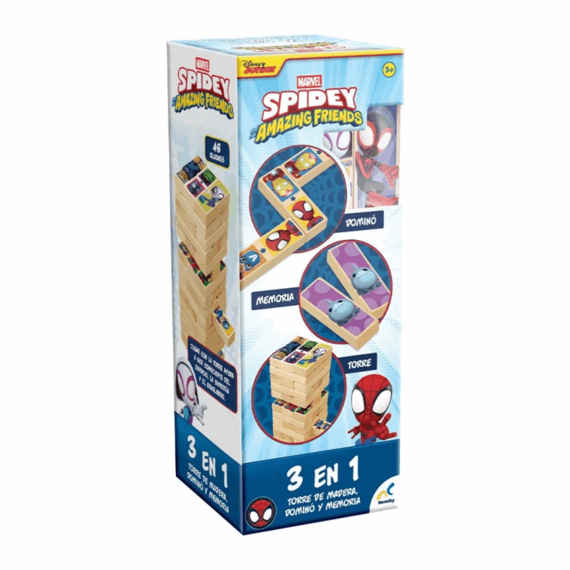 Juego de Mesa Spidey Torre de Madera 3 en 1 - NOVELTY