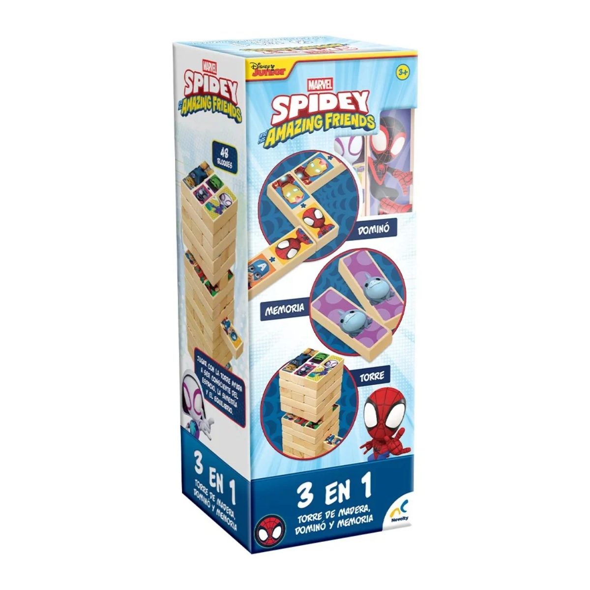 Juego de Mesa Spidey Torre de Madera 3 en 1 - NOVELTY